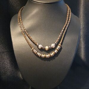 Estate Three Tone Rhinestone Double Strand Necklace